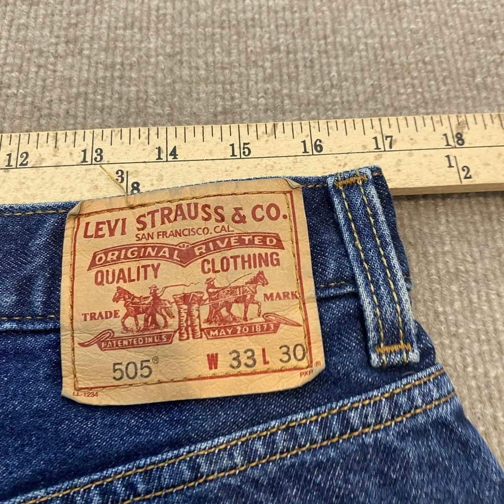 Vintage Levis 505 Jeans Mens 33x29 Blue Wash 90s Y2K Straight Leg‎ Denim Hemmed